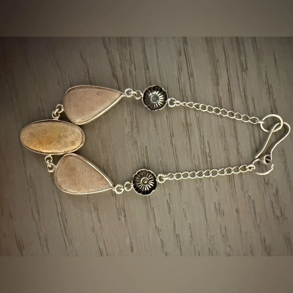 Delicate Silver and Beige Fossilized Coral Bracelet or Anklet Jewelry no brand